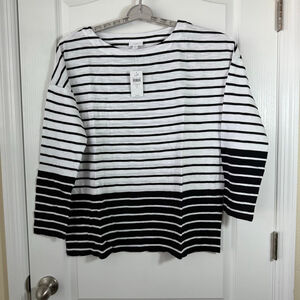 Women's J.Jill White Black Striped Long Sleeve Tee L